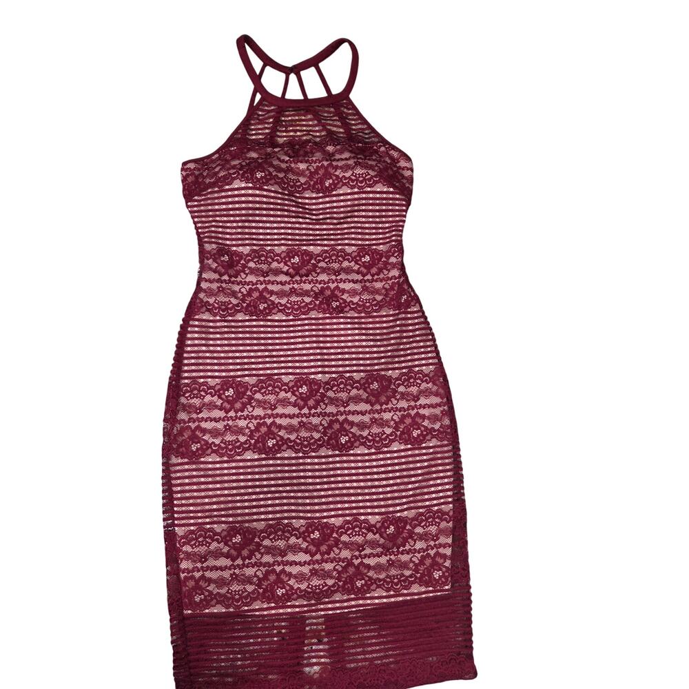 Guess Halter Dress with Burgundy Lace Overlay Women's Size 4